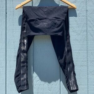 Beyond Yoga black high waisted space dye leggings with peek-a-boo sheer stripe